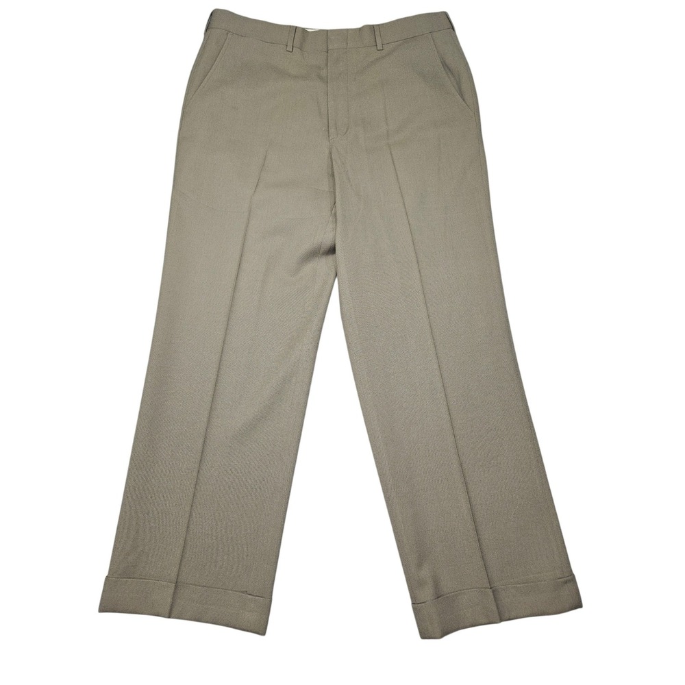 VTG Brooks Brothers Brooksease Dress Pants Tan Wool Cuffed Sz 34 Made in USA